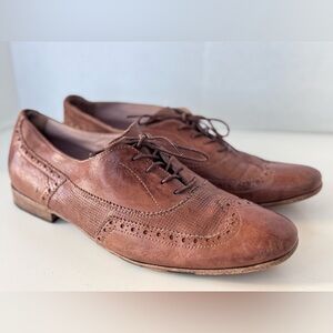 Calzoleria Corvari Brown Leather Lace Up Oxford Wingtips Shoes Size 39 Italy